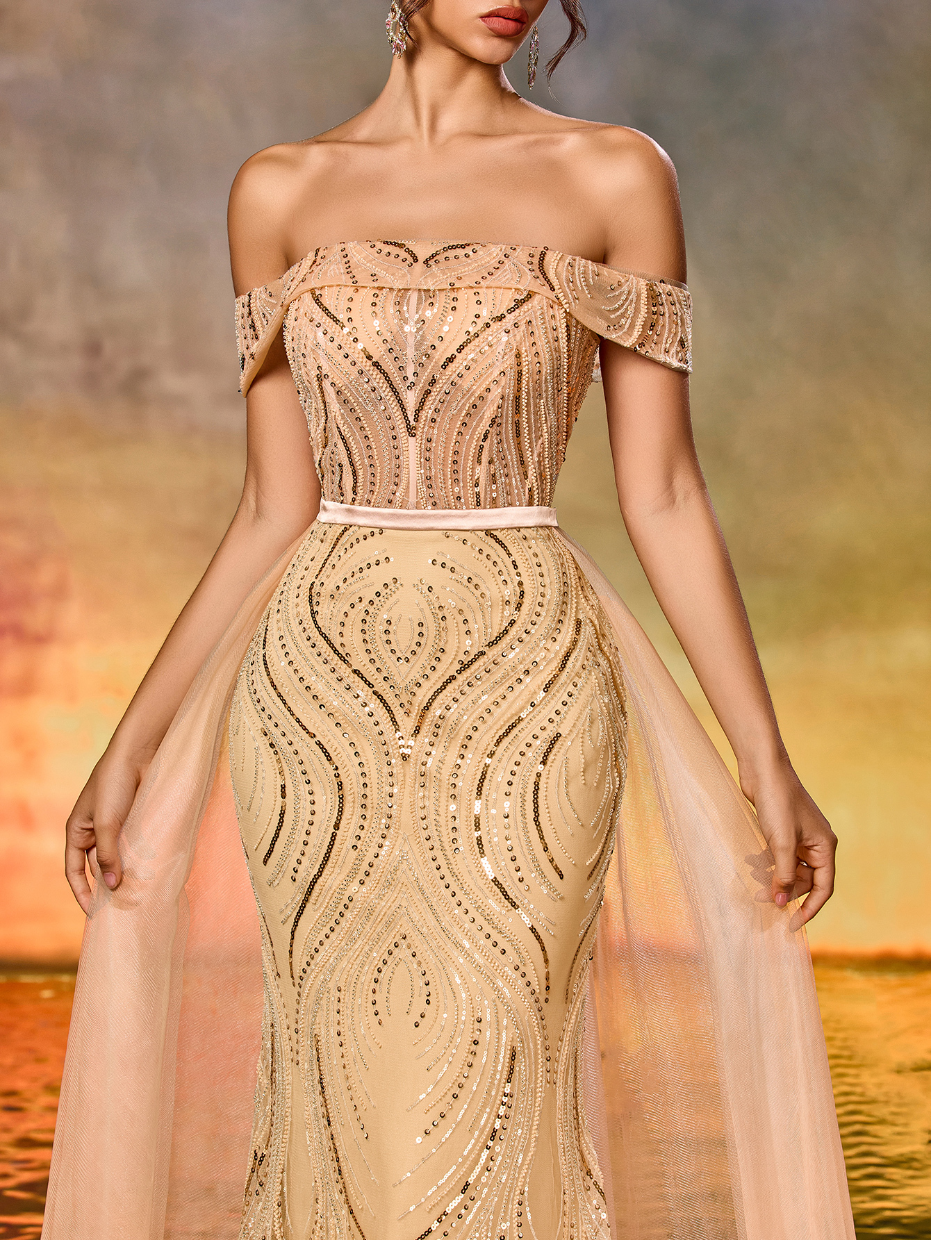 Modecrush Romantic Party Sexy Party Mature, Elegant Heavy-duty Mesh Beaded Tie-Waist Garment