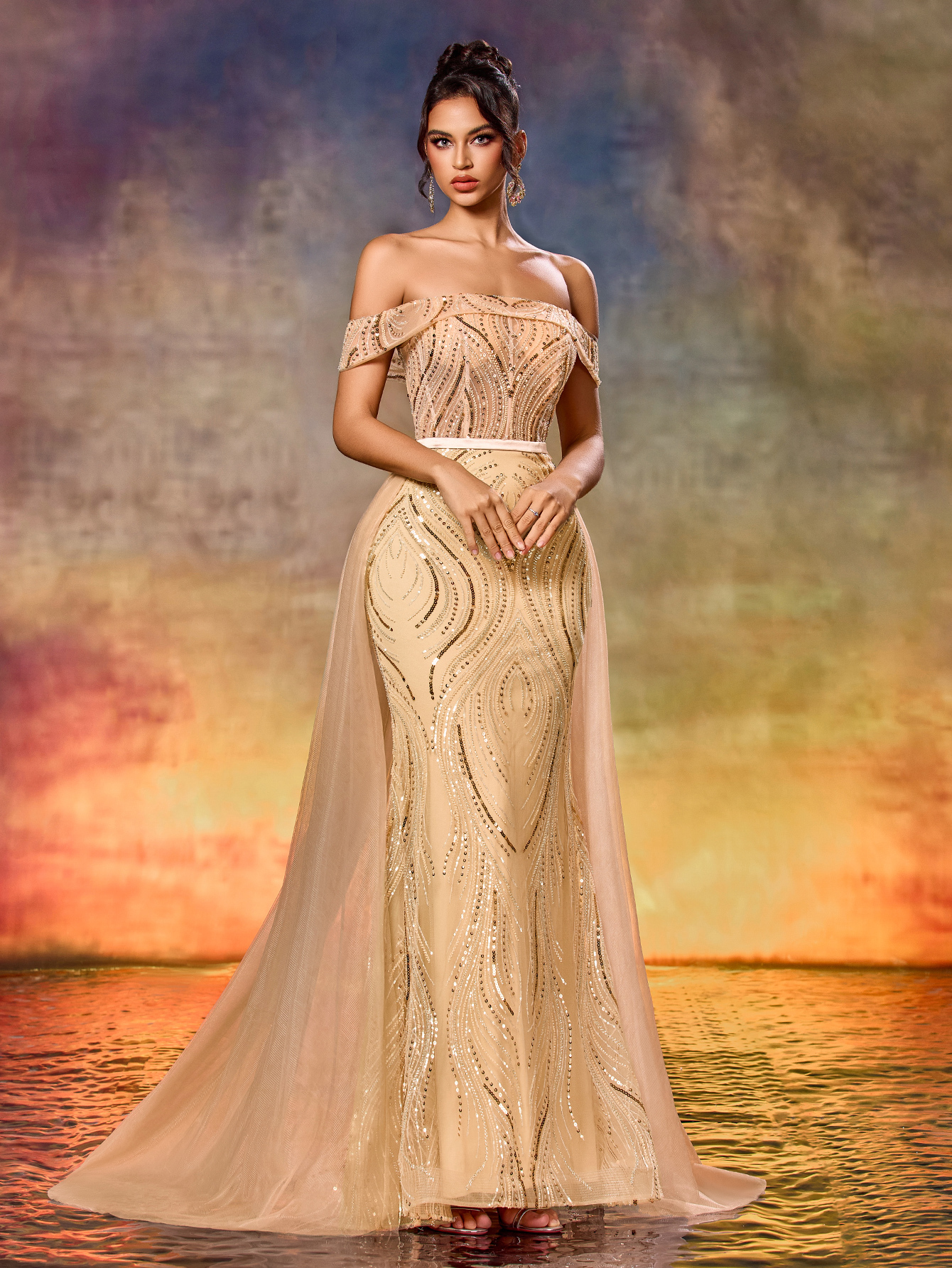 Modecrush Romantic Party Sexy Party Mature, Elegant Heavy-duty Mesh Beaded Tie-Waist Garment