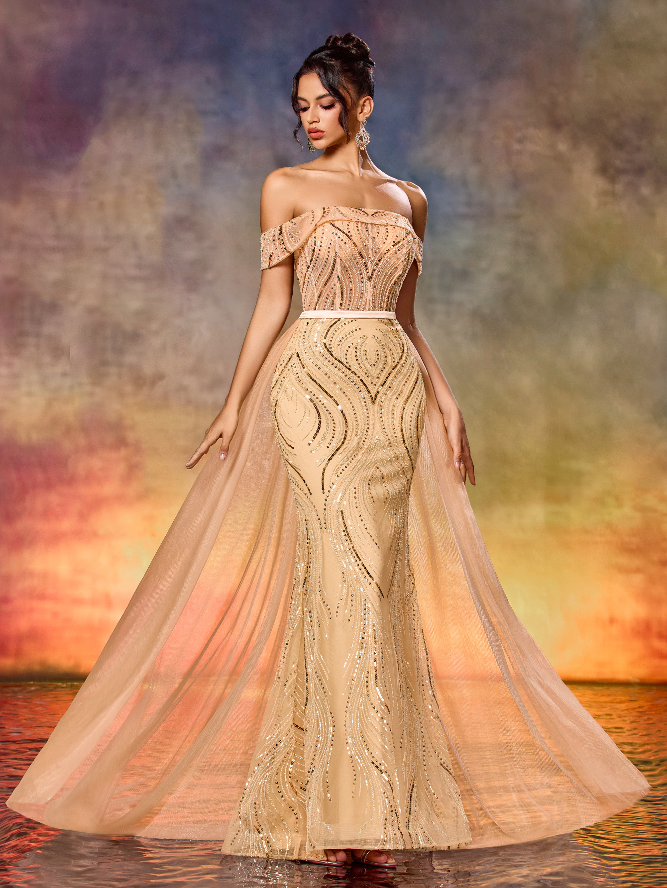 Modecrush Romantic Party Sexy Party Mature, Elegant Heavy-duty Mesh Beaded Tie-Waist Garment