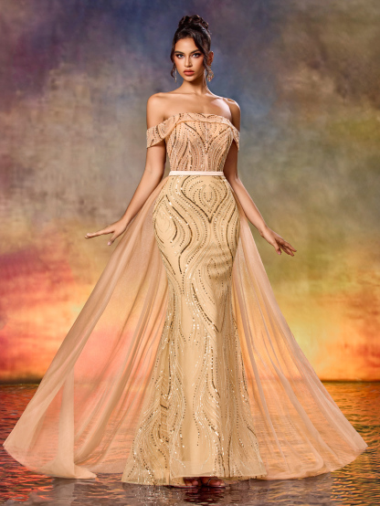 Modecrush Romantic Party Sexy Party Mature, Elegant Heavy-duty Mesh Beaded Tie-Waist Garment