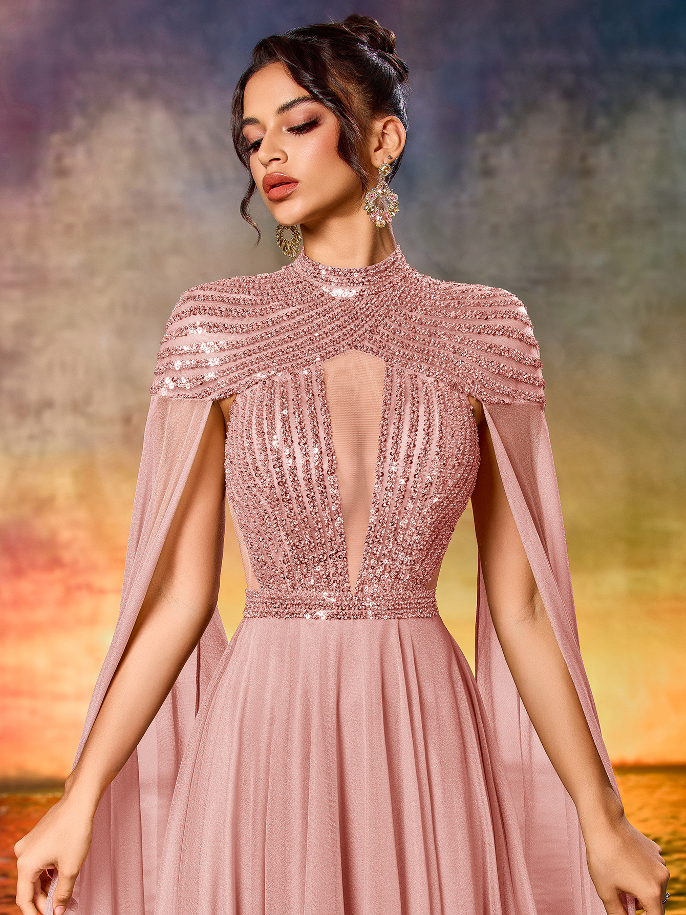 Modecrush Elegant Tulle Sequins Extra Long Sleeve Dress For Formal Occasion, Elegant Prom Evening Gown