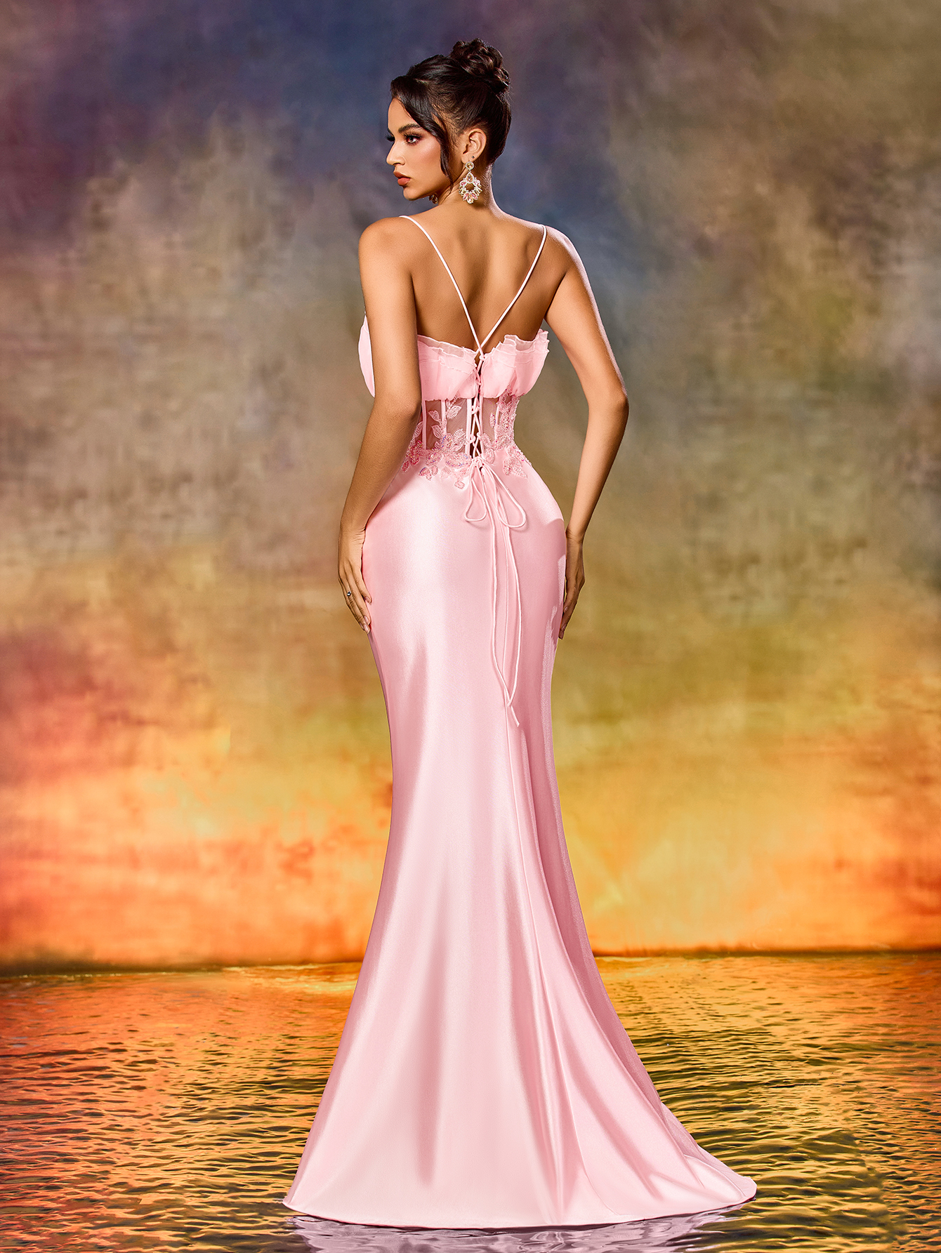 Cute Spaghetti Strap Beaded Embroidery Mermaid Evening Gown
