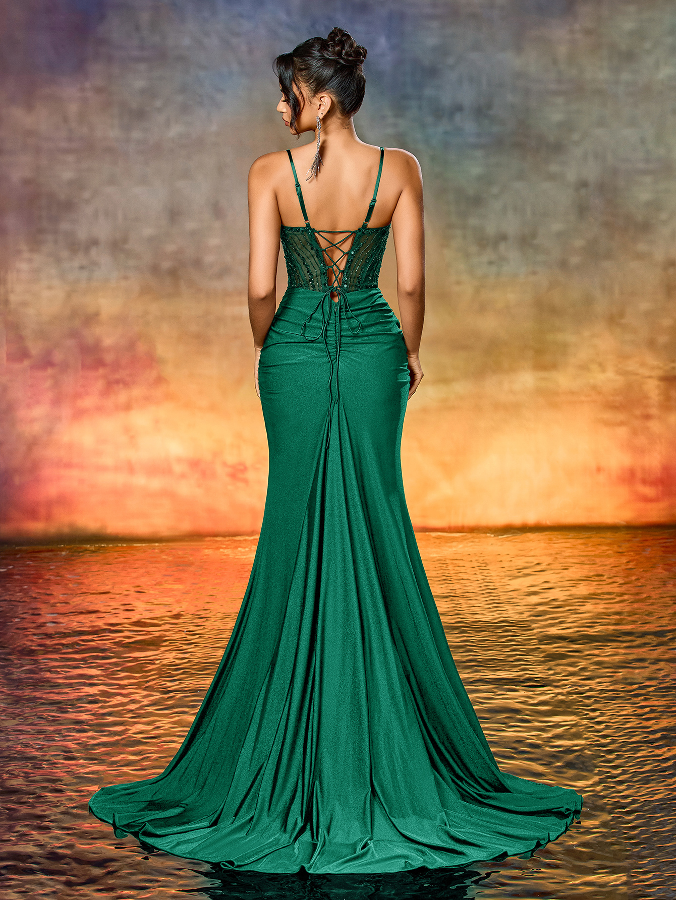 Modecrush Elegant Deep V Backless Beaded Embroidery Sequins Patchwork Evening Dresses Suitable For Dinner, Cocktail, Party And Other Occasions.