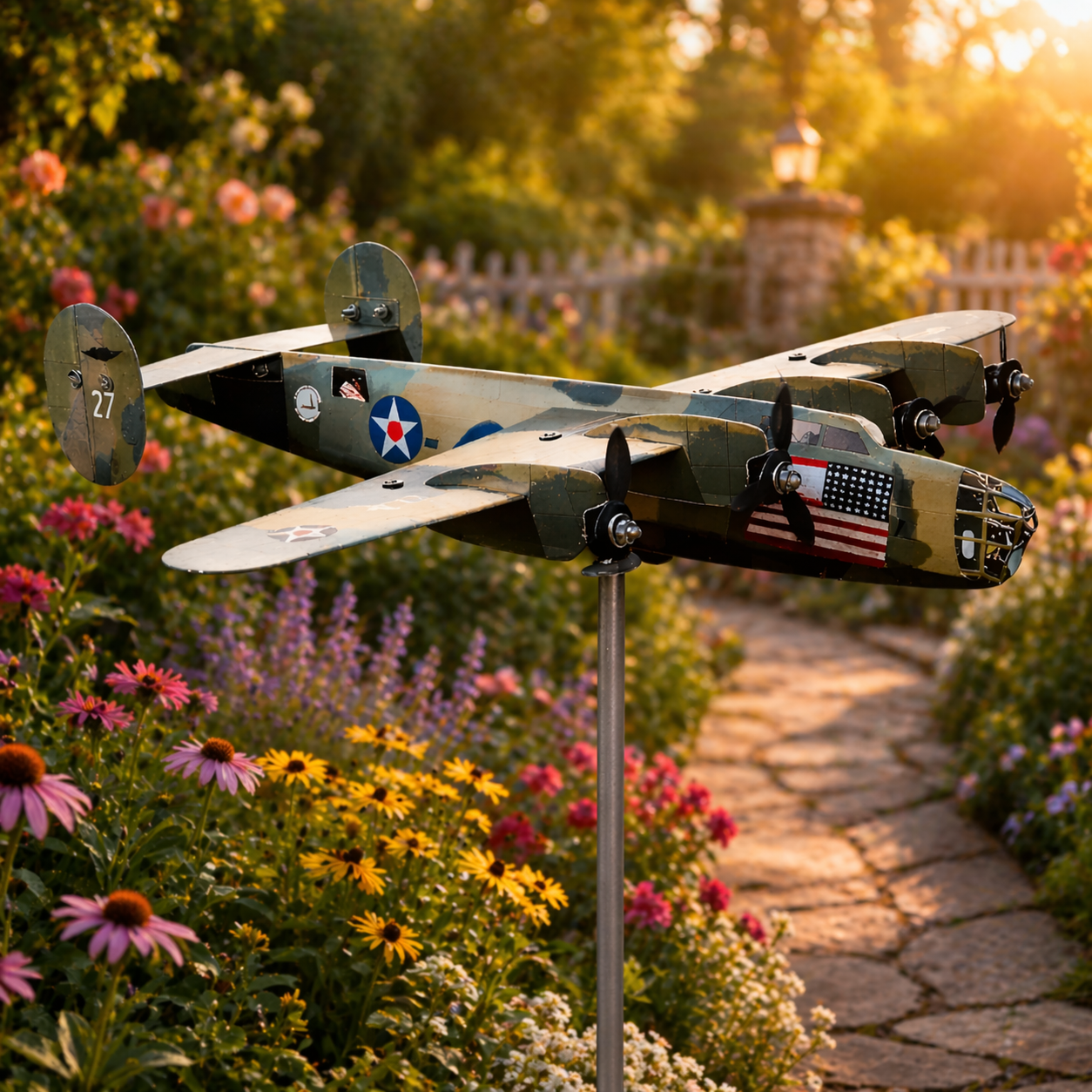B-24 Liberator Metal Weathervane, WWII Heavy Bomber Outdoor Garden Decor