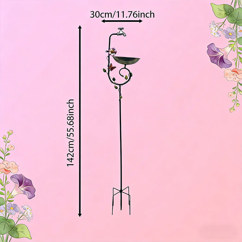 Vintage Faucet Bird Feeder Bath – 3-in-1 Metal Garden Stake & Yard Art