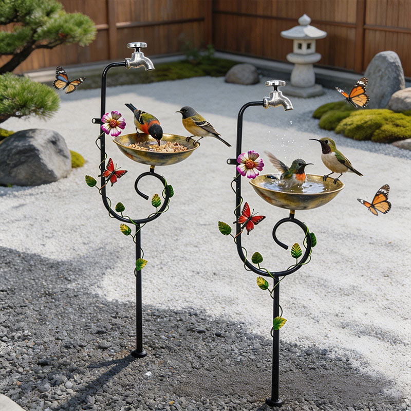Vintage Faucet Bird Feeder Bath – 3-in-1 Metal Garden Stake & Yard Art