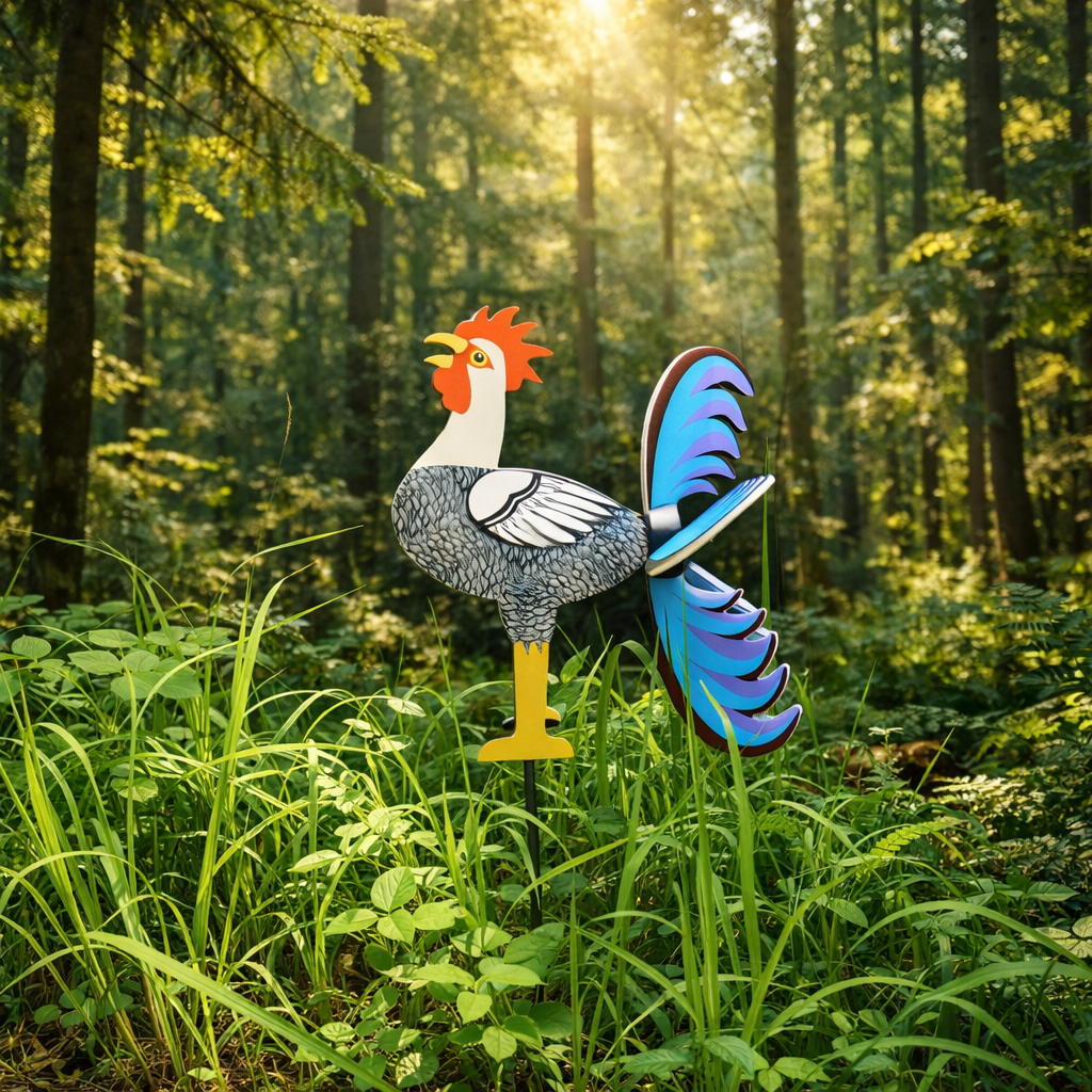 Handcrafted Wooden Rooster Wind Spinner – Whimsical Garden Decor