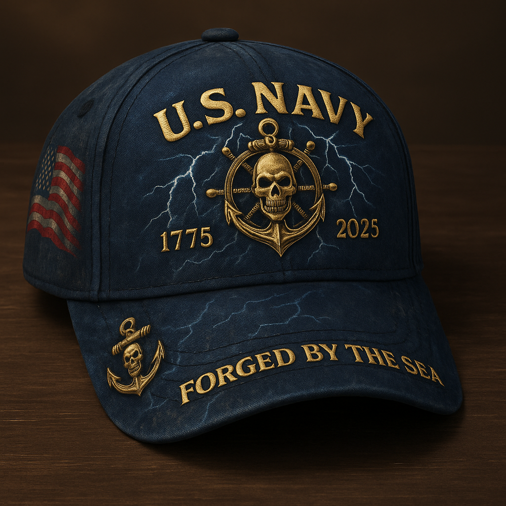 Forged by the Sea – U.S. Navy Skull & Anchor 1775–2025 Cap