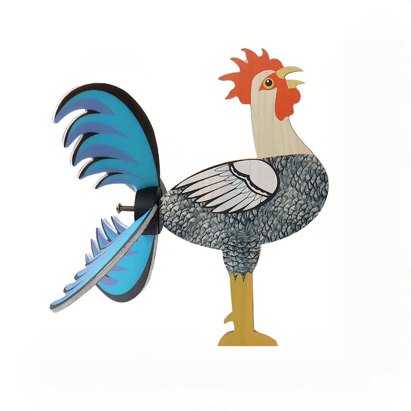 Hand-Painted Wooden Rooster Windmill – Whimsical Garden Decor Stake