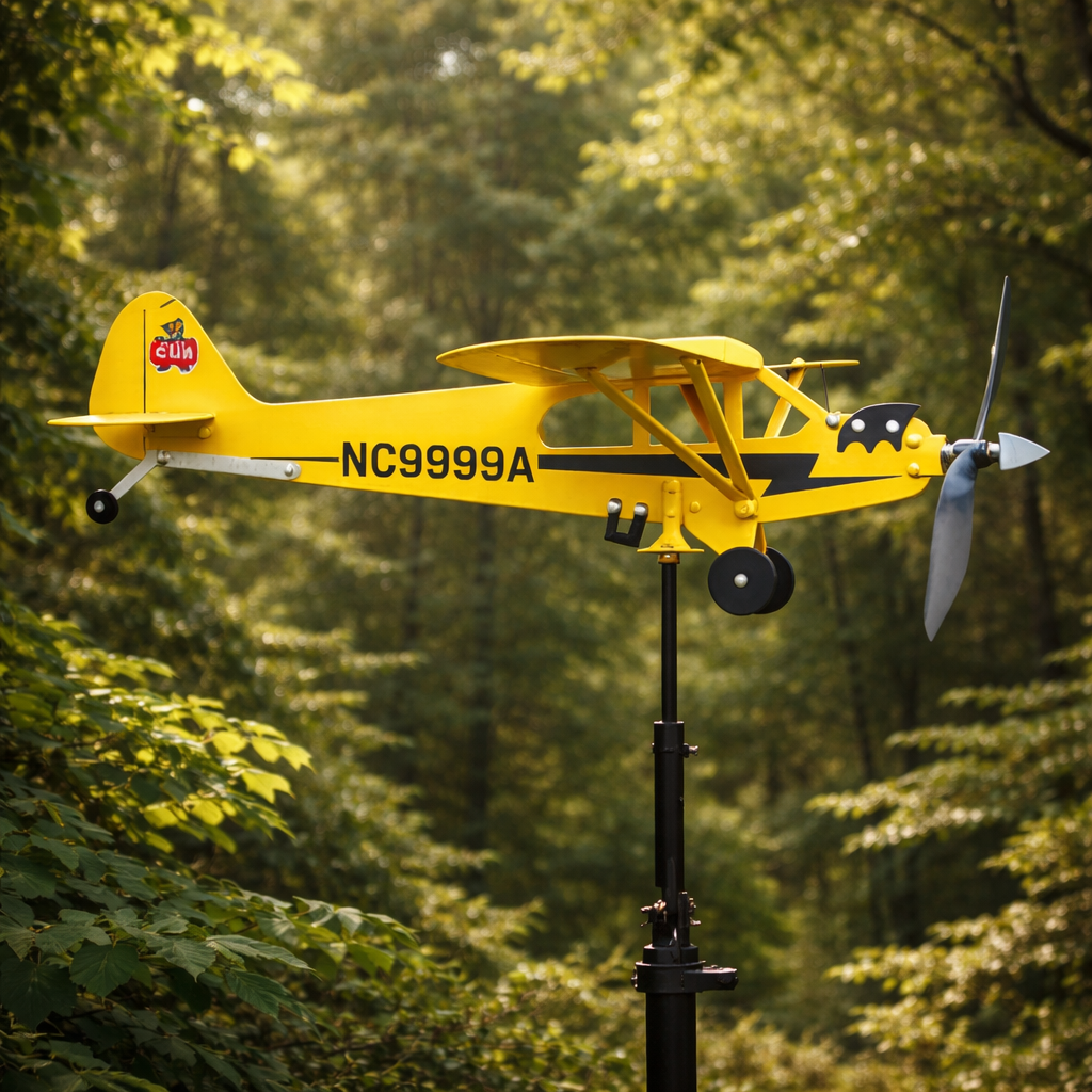 Piper J-3 Cub Weather Vane: Yellow Airplane Outdoor Decoration