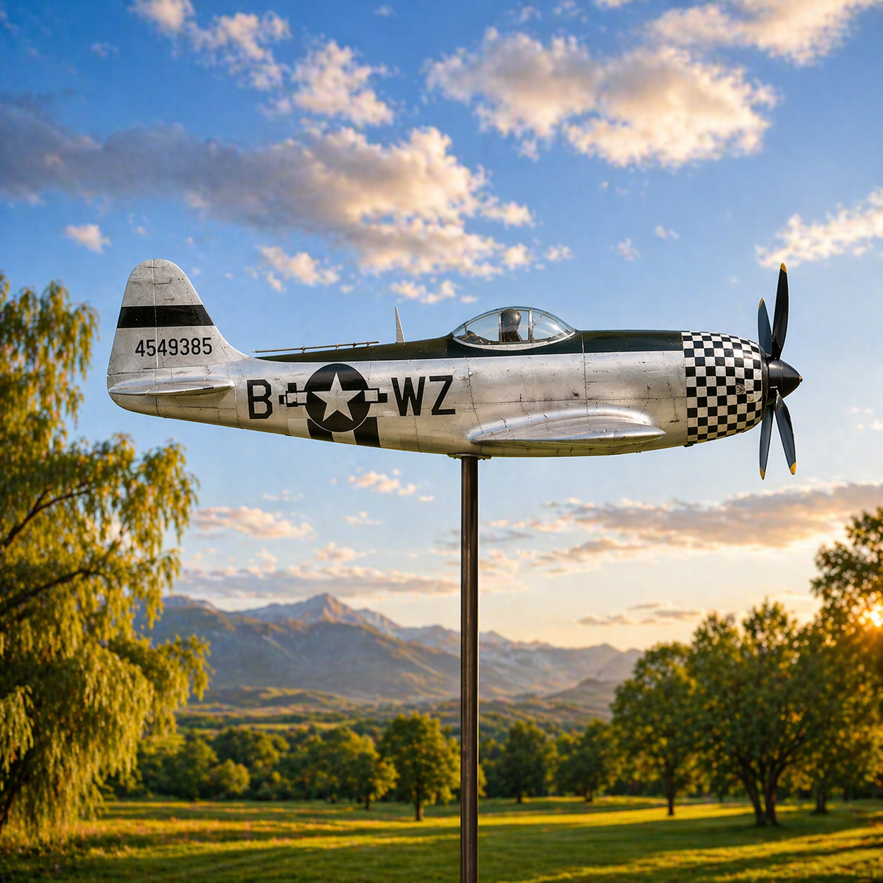 WWII Republic P-47 Thunderbolt Metal Weathervane, WWII Fighter Outdoor Garden Decor