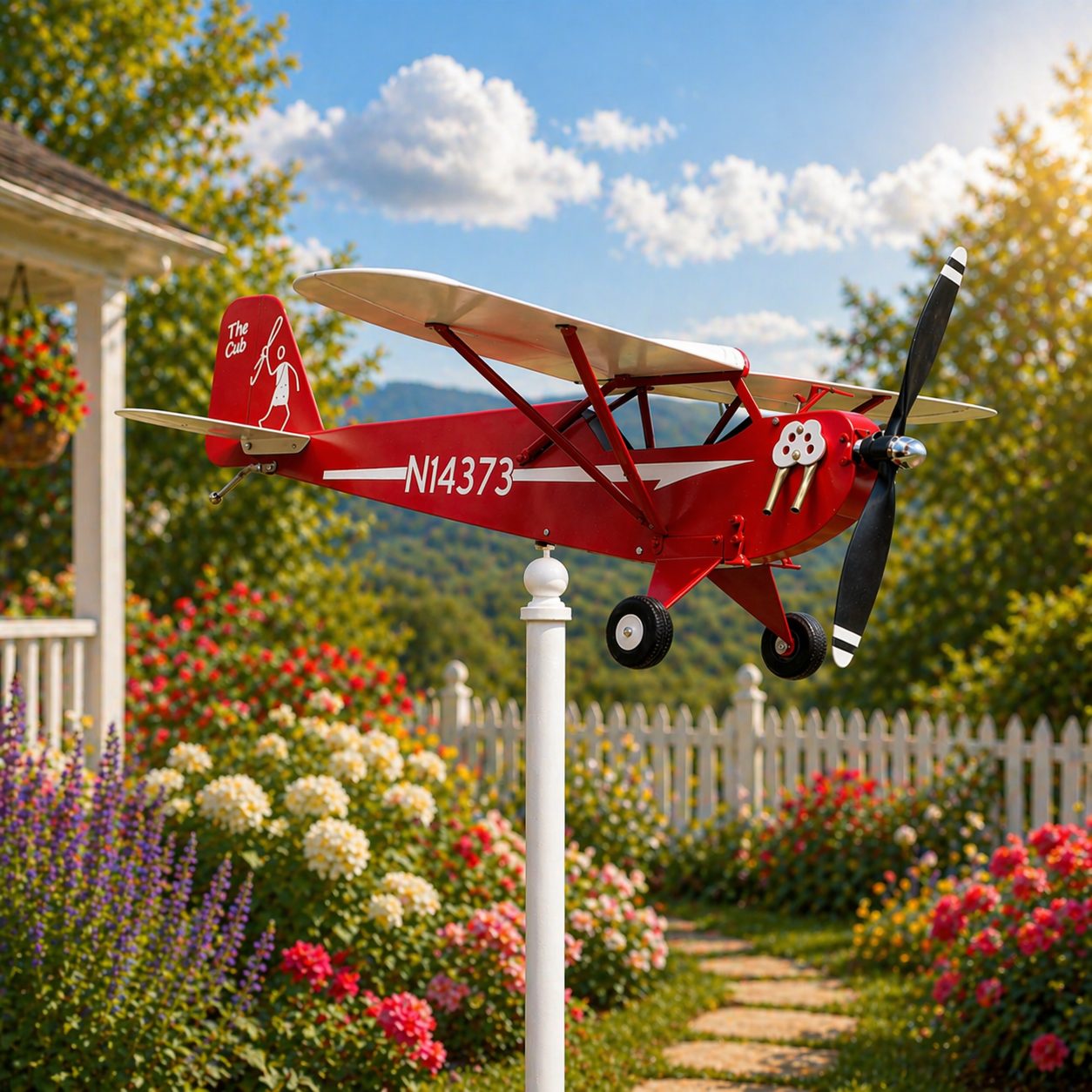 Piper J-3 Cub Metal Wind Spinner Weathervane, Vintage General Aviation Outdoor Garden Decor