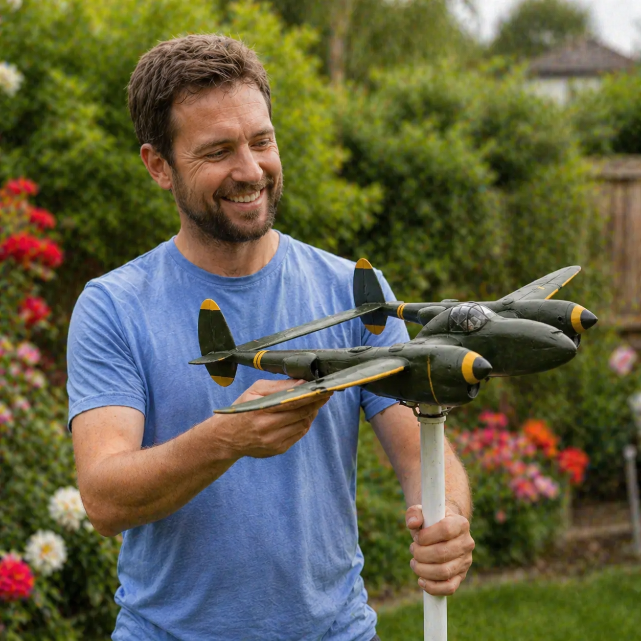 P-38 Lightning Weathervane WWII Fighter Plane Outdoor Garden Decor Metal Model