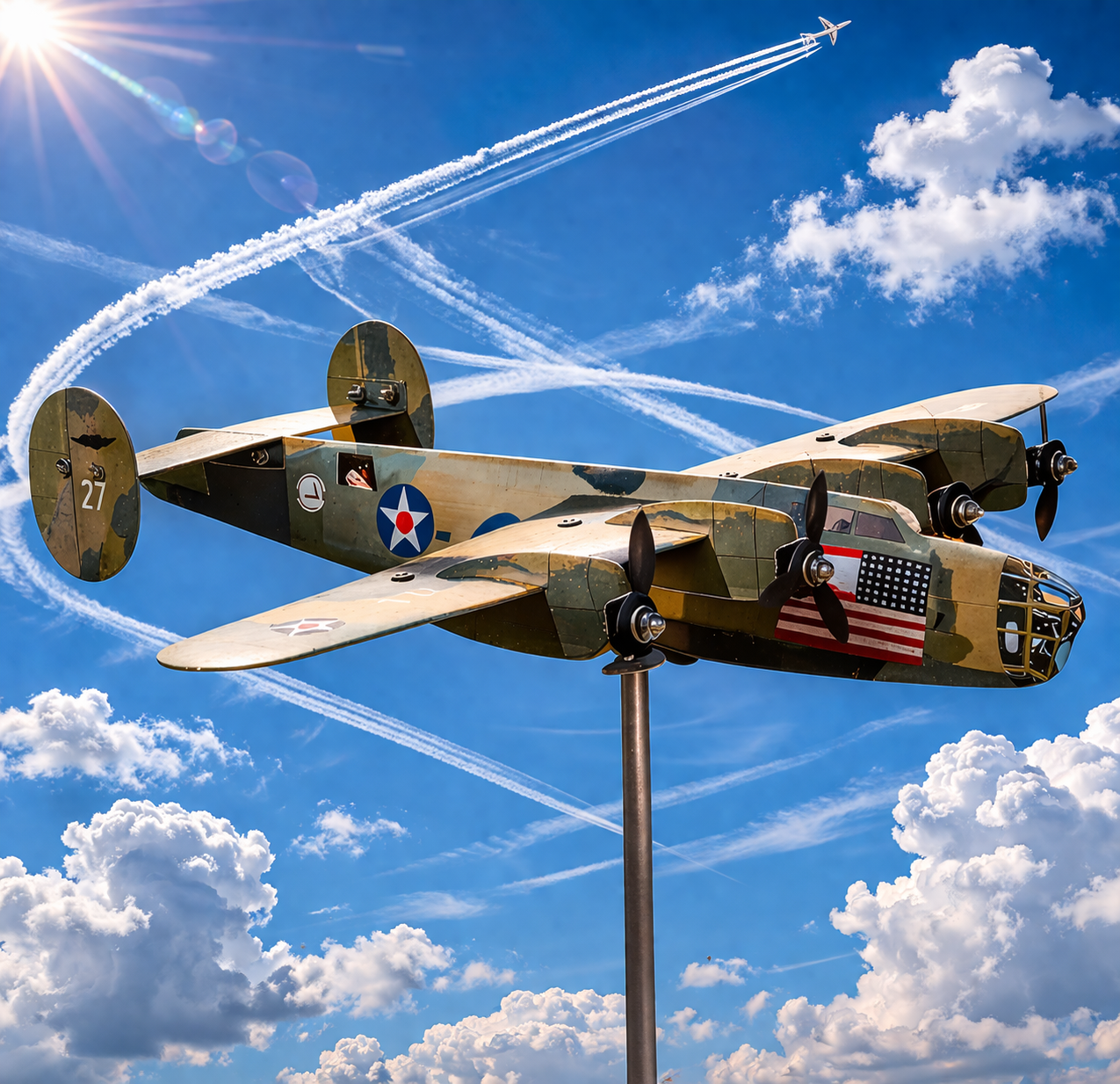 B-24 Liberator Metal Weathervane, WWII Heavy Bomber Outdoor Garden Decor