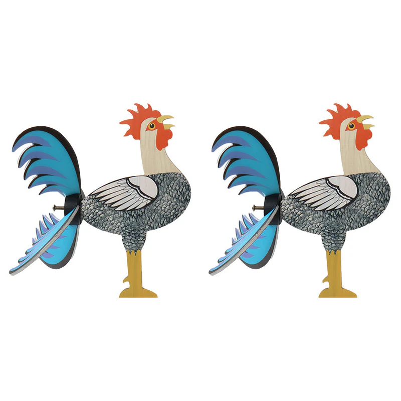 Hand-Painted Wooden Rooster Windmill – Whimsical Garden Decor Stake
