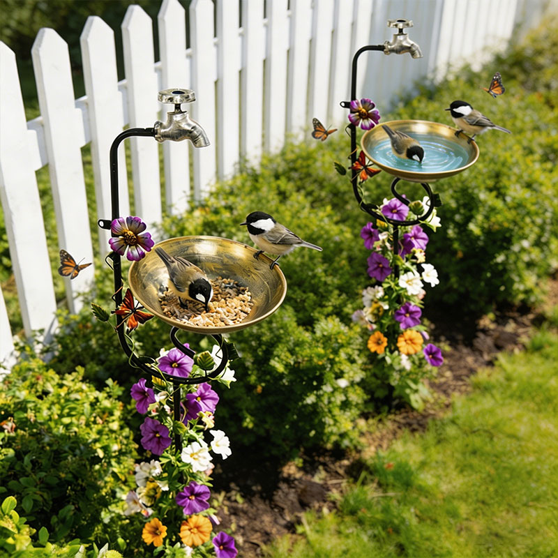 Vintage Faucet Bird Feeder Bath – 3-in-1 Metal Garden Stake & Yard Art