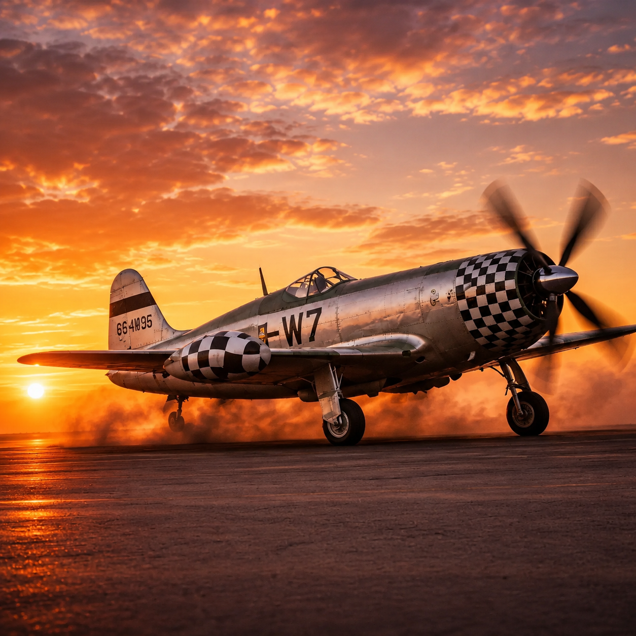 Republic P-47 Thunderbolt WWII Weathervane Checkered Nose D Day Normandy Fighter Plane Metal Garden Wind Spinner
