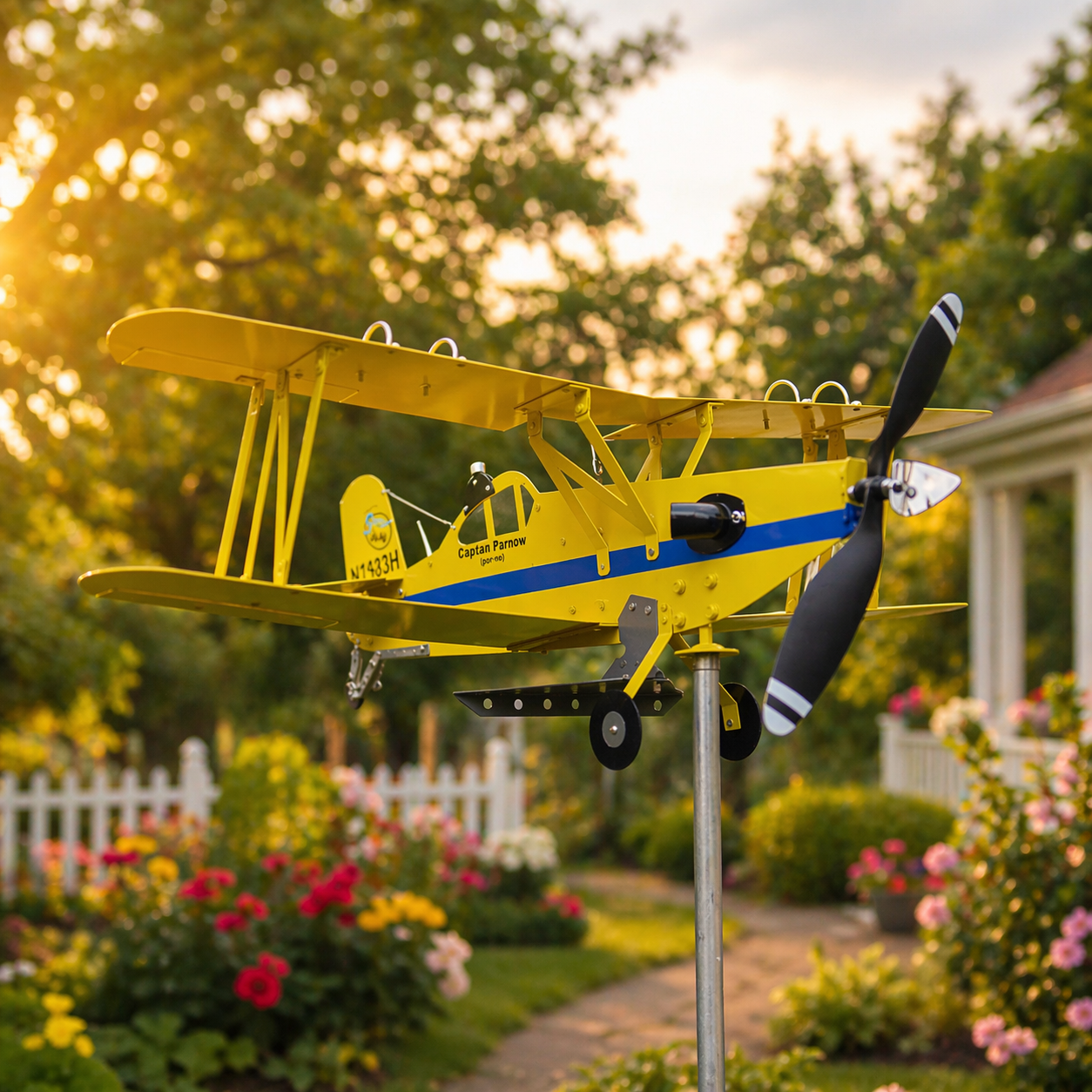 Golden Age Biplane Weathervane – Legendary Retro Aircraft Decor for Aviation Enthusiasts