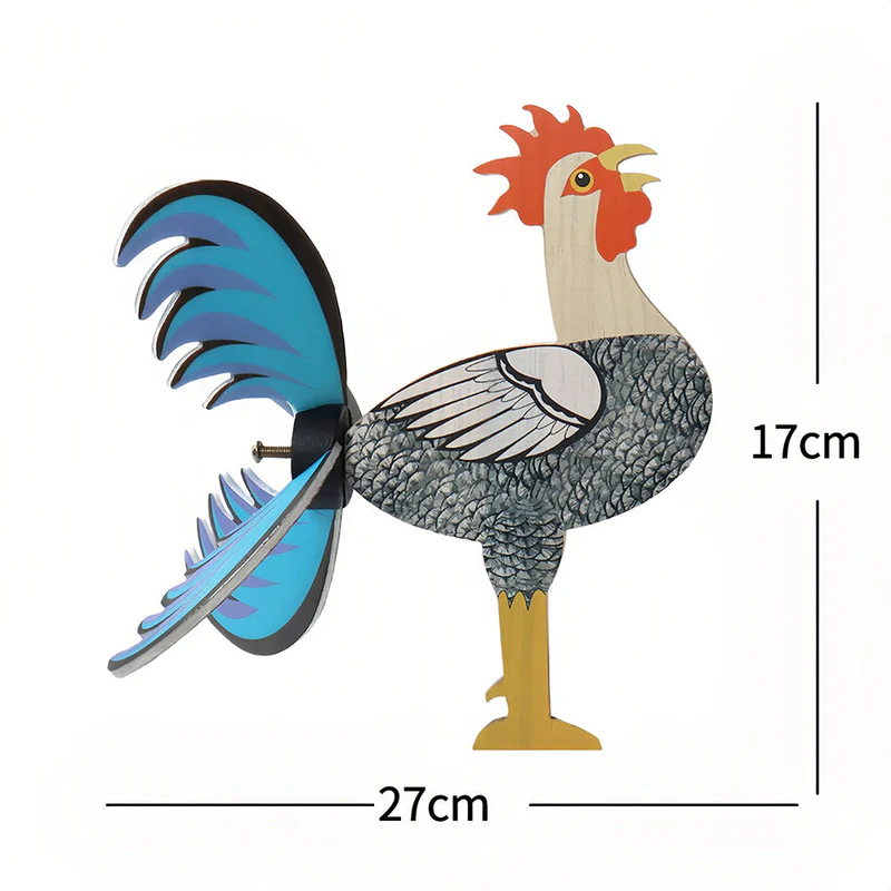 Hand-Painted Wooden Rooster Windmill – Whimsical Garden Decor Stake