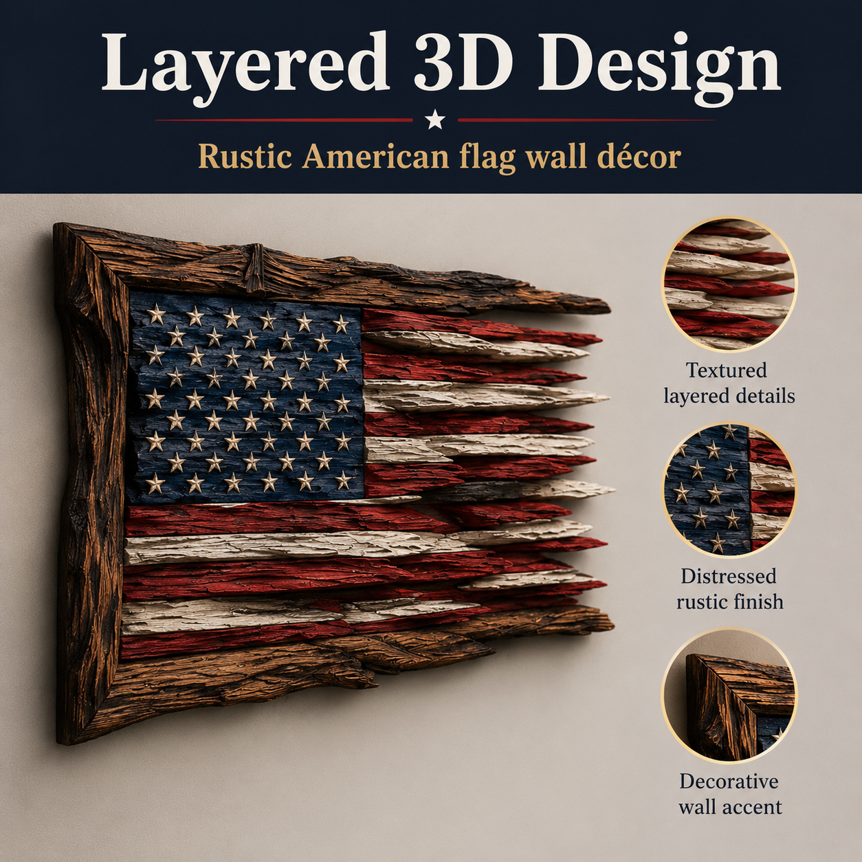 🇺🇸 Wooden American Flag Wall Art