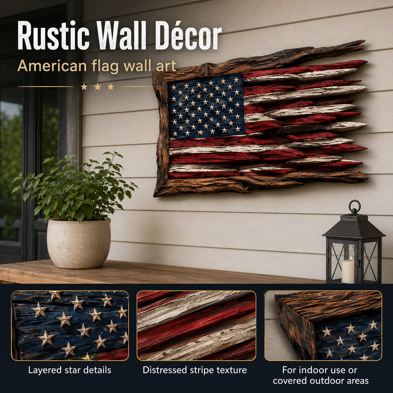 🇺🇸 Wooden American Flag Wall Art