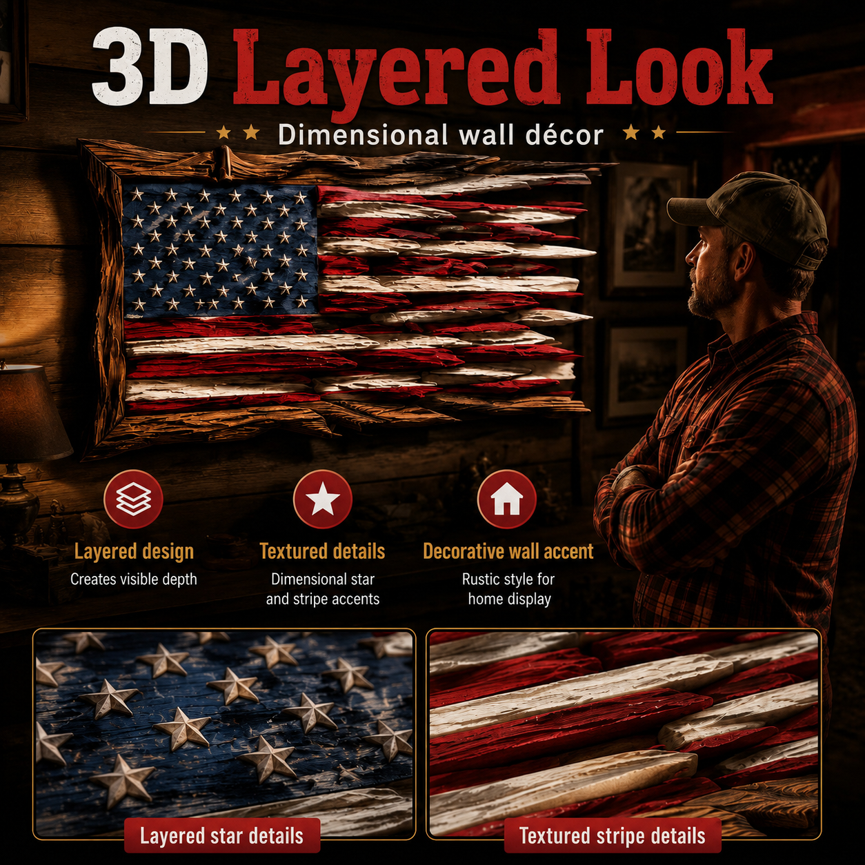 🇺🇸 Wooden American Flag Wall Art