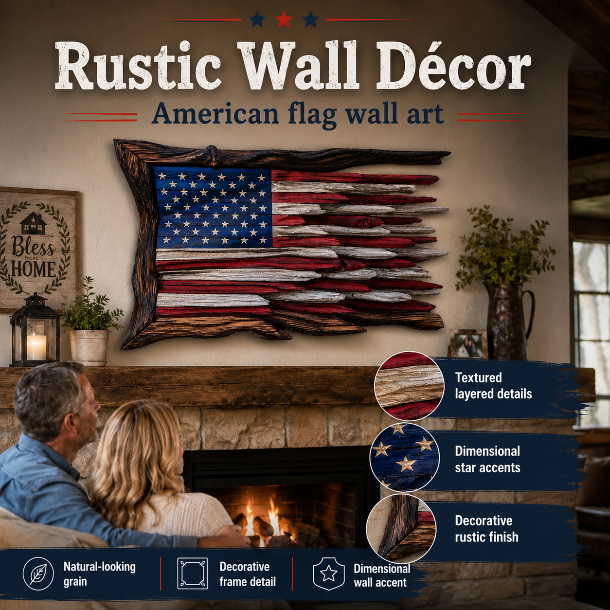 🇺🇸 Wooden American Flag Wall Art