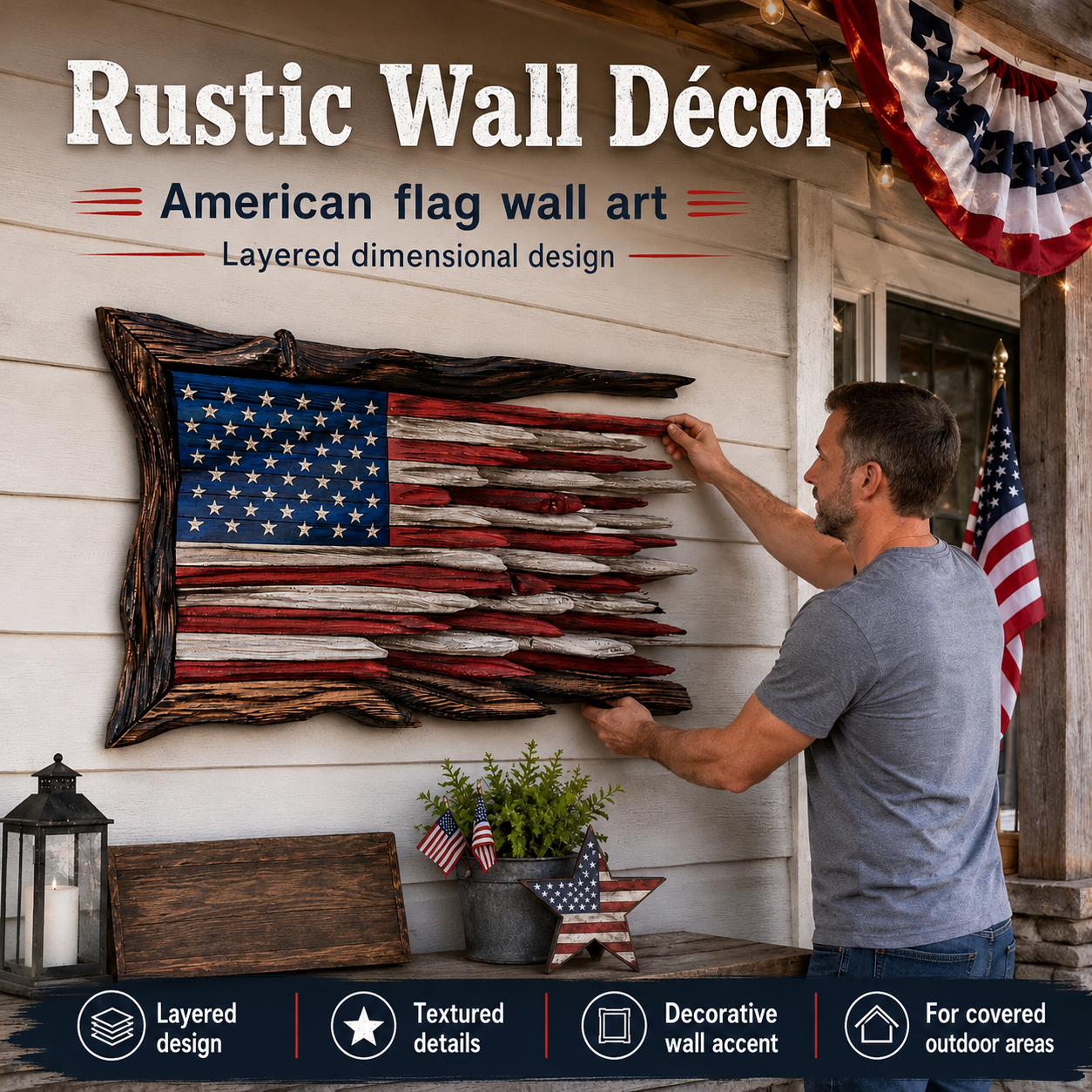 🇺🇸 Wooden American Flag Wall Art