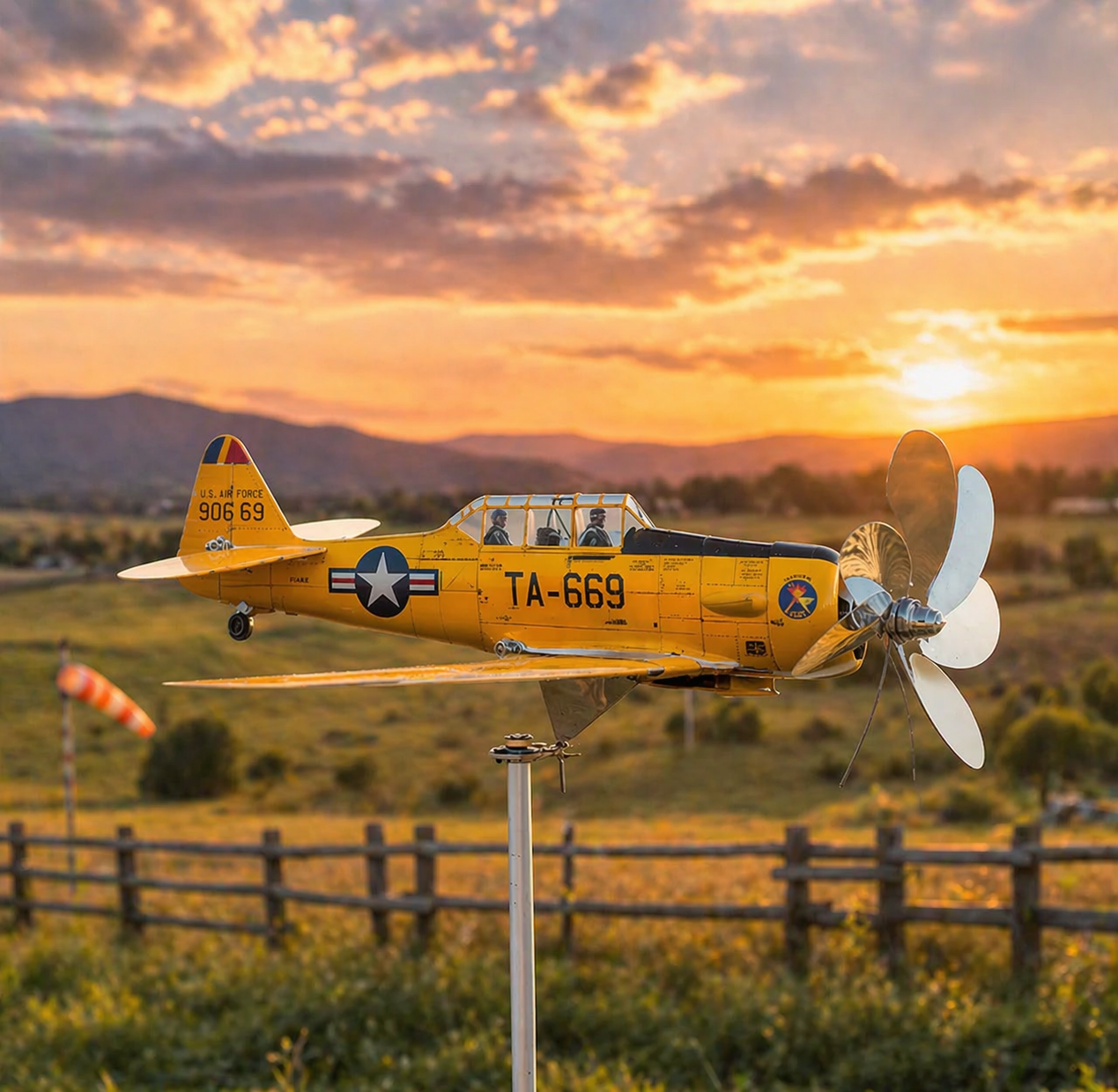 AT-6 Texan Aircraft Weathervane Garden Stake - Durable Outdoor Patio Decor for Aviation Enthusiasts