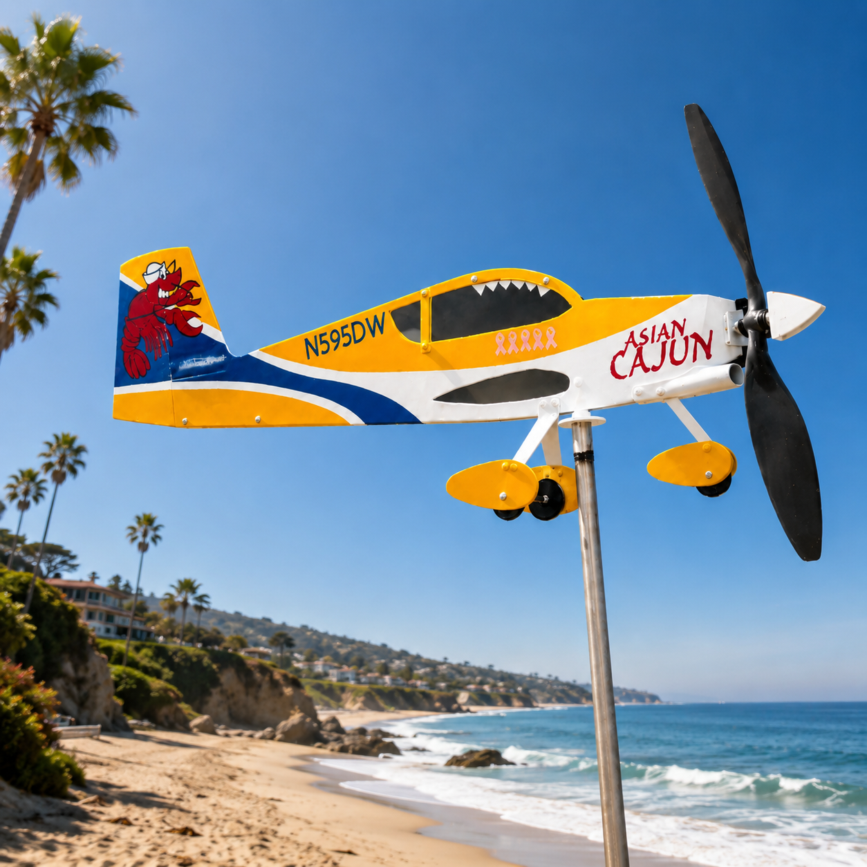 Vans RV-9A Airplane Metal Wind Spinner Weathervane, Homebuilt Experimental Aircraft Garden Decor