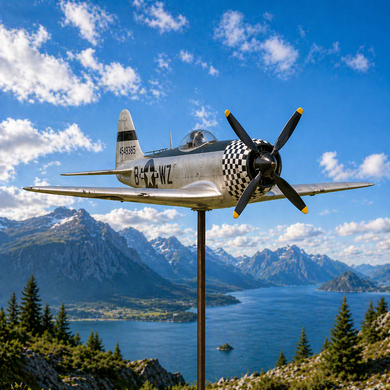 WWII Republic P-47 Thunderbolt Metal Weathervane, WWII Fighter Outdoor Garden Decor