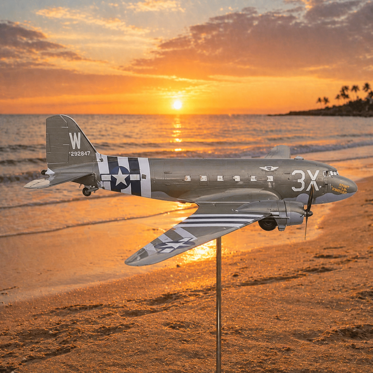 C-47 Skytrain Weathervane D Day WWII Military Aircraft Outdoor Garden Decor Model