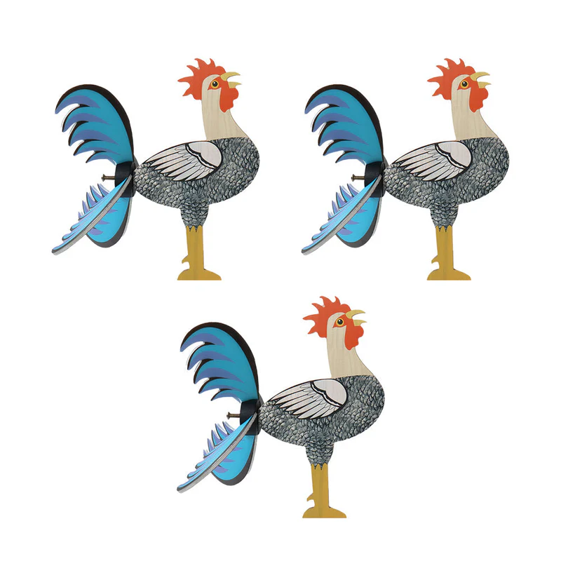 Hand-Painted Wooden Rooster Windmill – Whimsical Garden Decor Stake