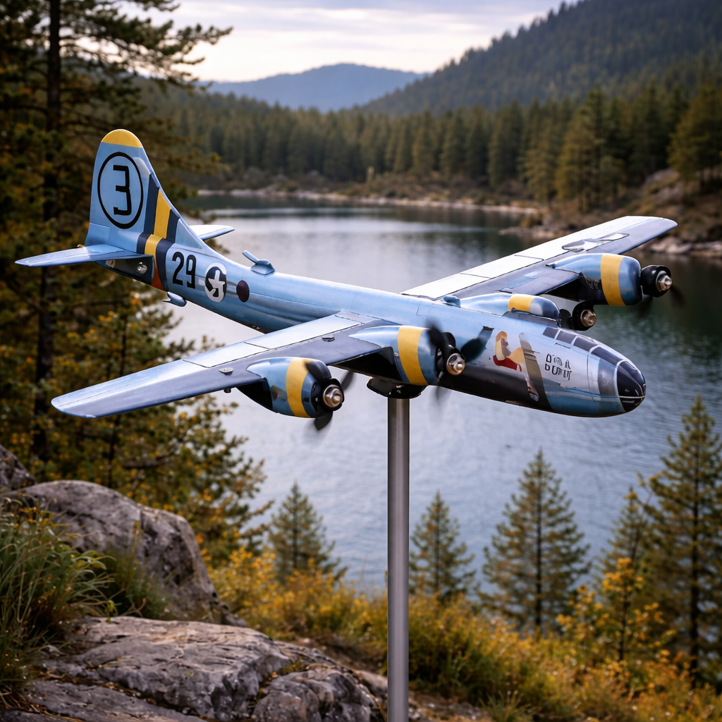 WWII B-26 Marauder Metal Wind Spinner Weathervane, WWII Bomber Outdoor Garden Decor