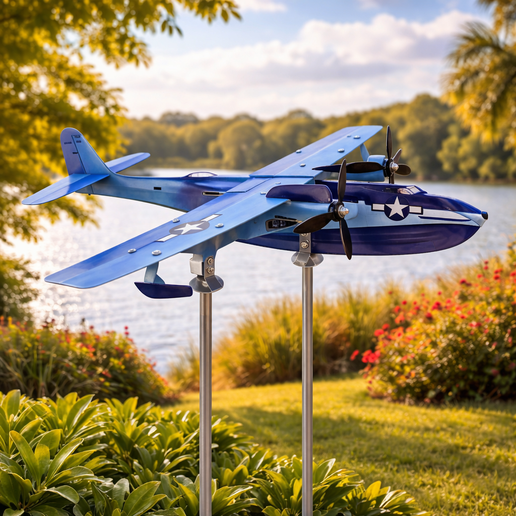 WWII PBY Catalina Flying Boat Metal Weathervane, WWII Navy Aircraft Outdoor Garden Decor