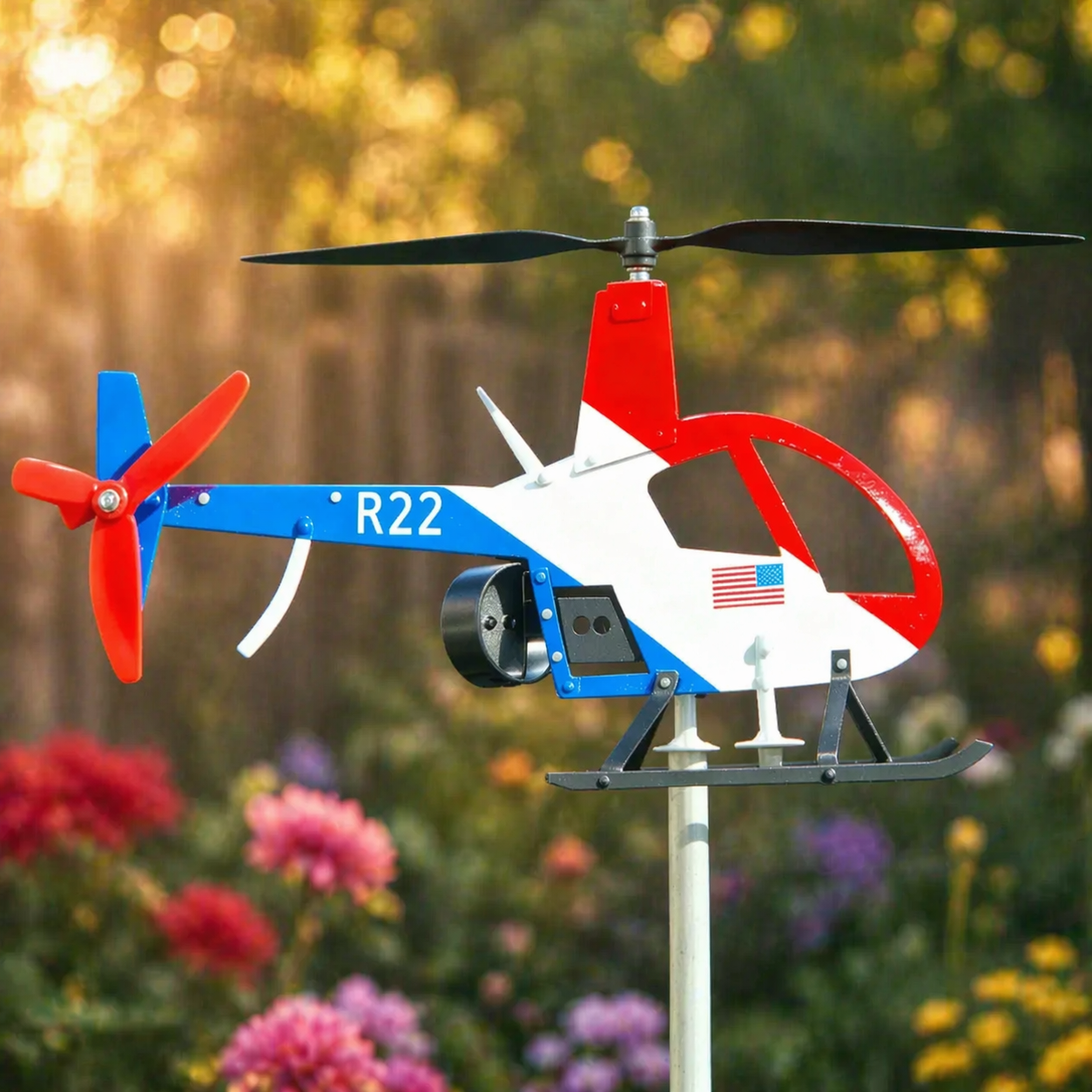 R22 Helicopter Model Weathervane – Pilot Gift & Outdoor Yard Art Decor