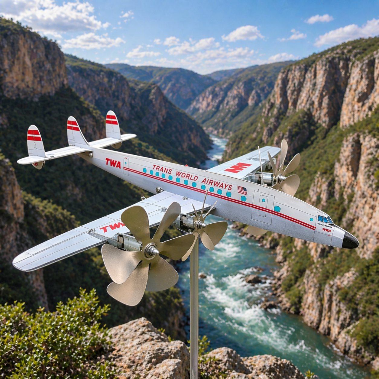Lockheed L-1049 Super Constellation TWA Metal Wind Spinner Weathervane, Vintage Airliner Outdoor Garden Decor