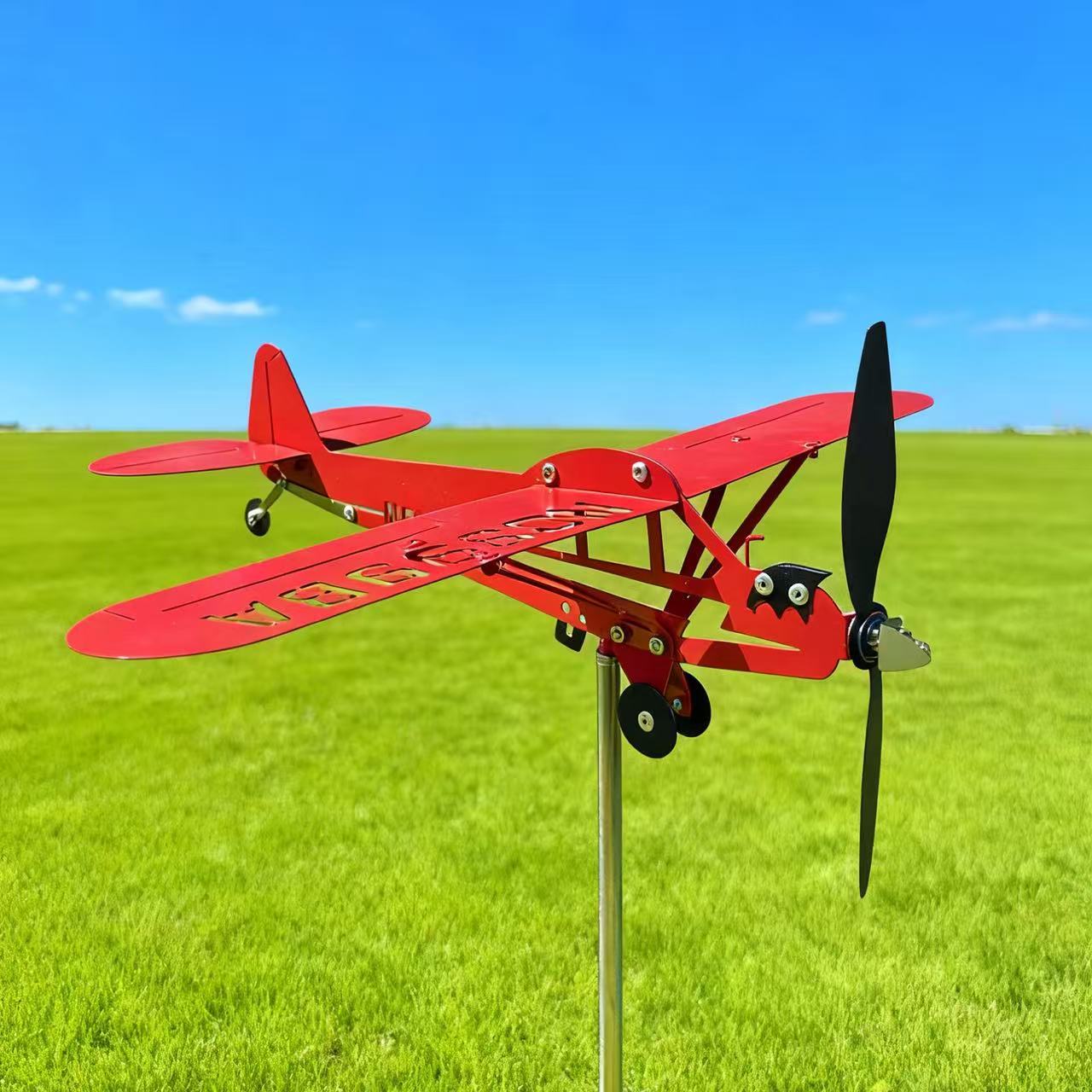 Personalized Red Piper J-3 Cub Metal Weathervane, Vintage Aircraft Outdoor Garden Decor