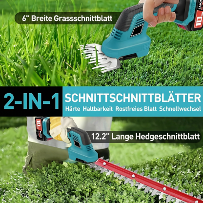 2‑in‑1 Kabellose Heckenschere mit 2 Akkus – Leichter und kompakter Gras‑ und Strauchschneider für Garten und Rasen