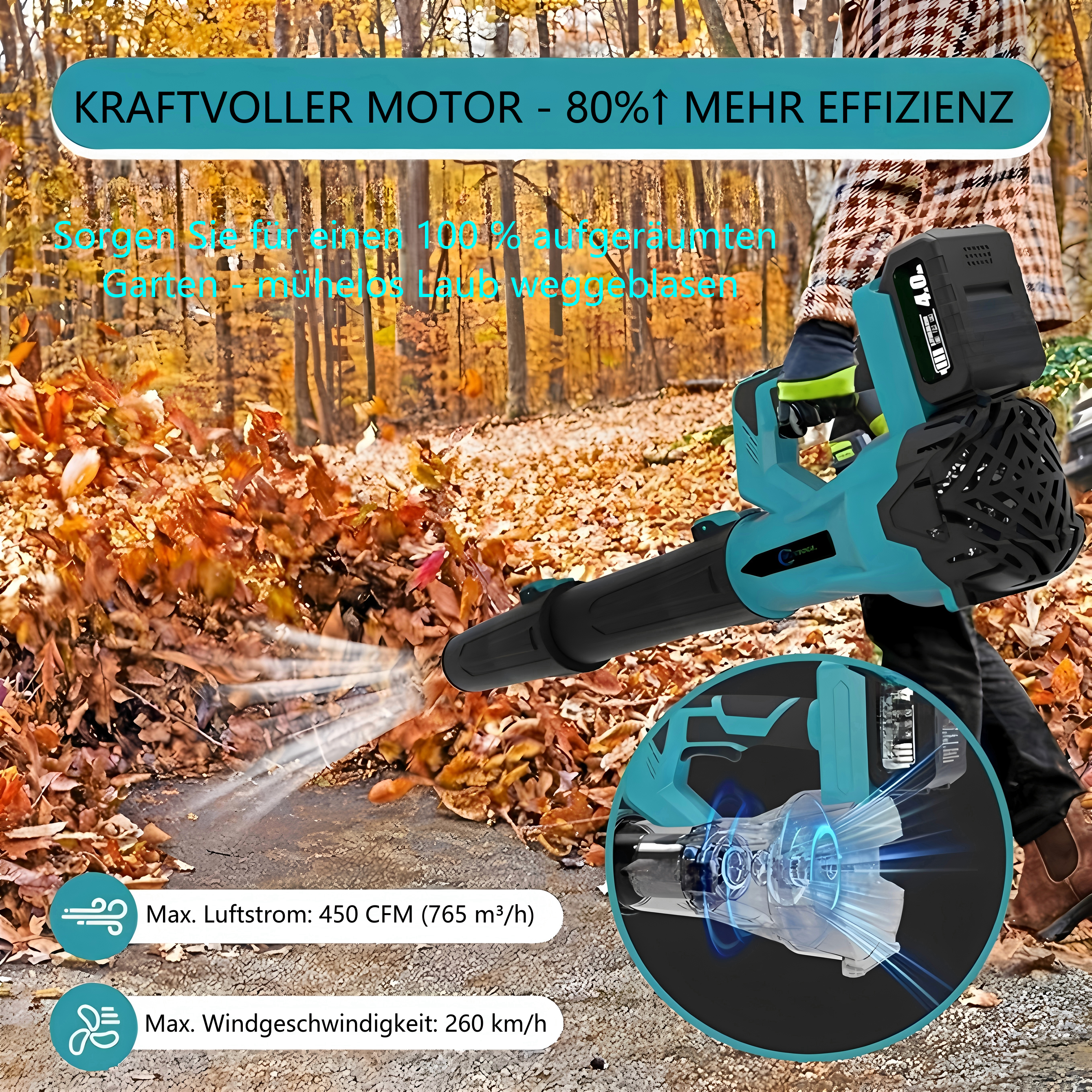 2 Batterien, kabelloser Lithium-Elektro-Haartrockner, leistungsstarker Staubbläser bläst Laub und Schnee weg