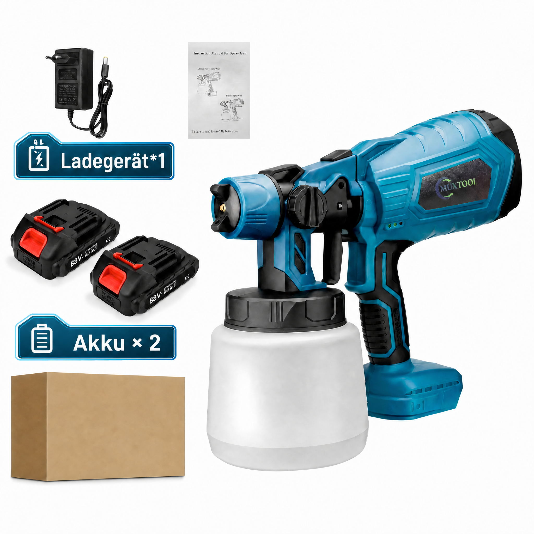 Kabellose Farbsprühpistole mit 2 Akkus – ideal für Haus, Möbel und Innenbereiche, perfekt für DIY-Projekte.