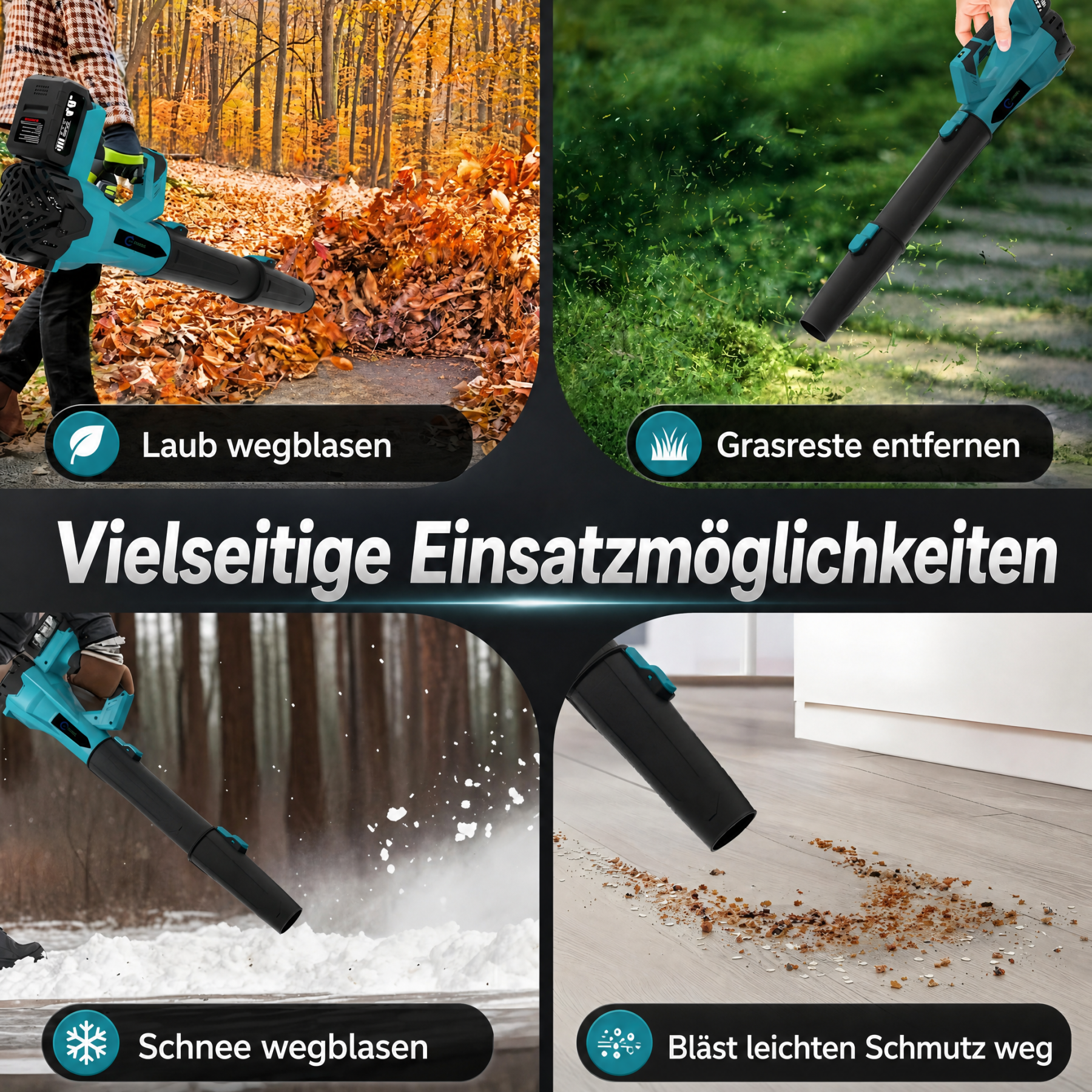 2 Batterien, kabelloser Lithium-Elektro-Haartrockner, leistungsstarker Staubbläser bläst Laub und Schnee weg