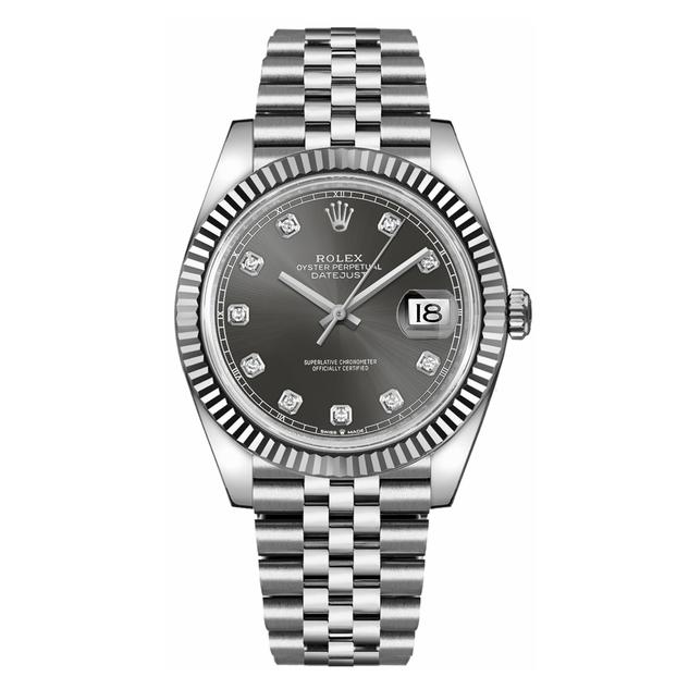 LUXURY WATCH DATEJUST 41 RHODIUM DIAMOND DIAL 126334 -0006 STEEL & 18K WHITE GOLD