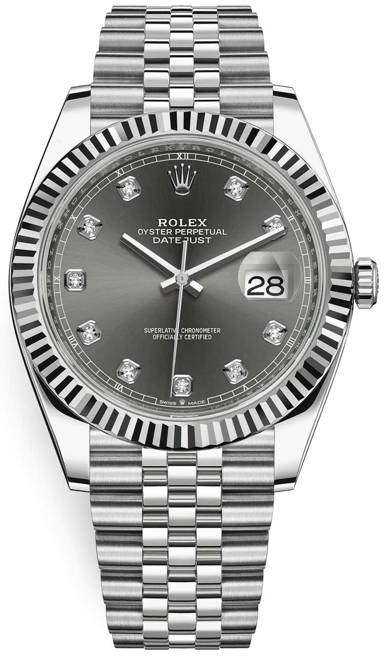 LUXURY WATCH DATEJUST 41 RHODIUM DIAMOND DIAL 126334 -0006 STEEL & 18K WHITE GOLD