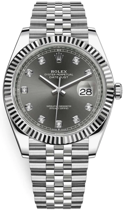 LUXURY WATCH DATEJUST 41 RHODIUM DIAMOND DIAL 126334 -0006 STEEL & 18K WHITE GOLD