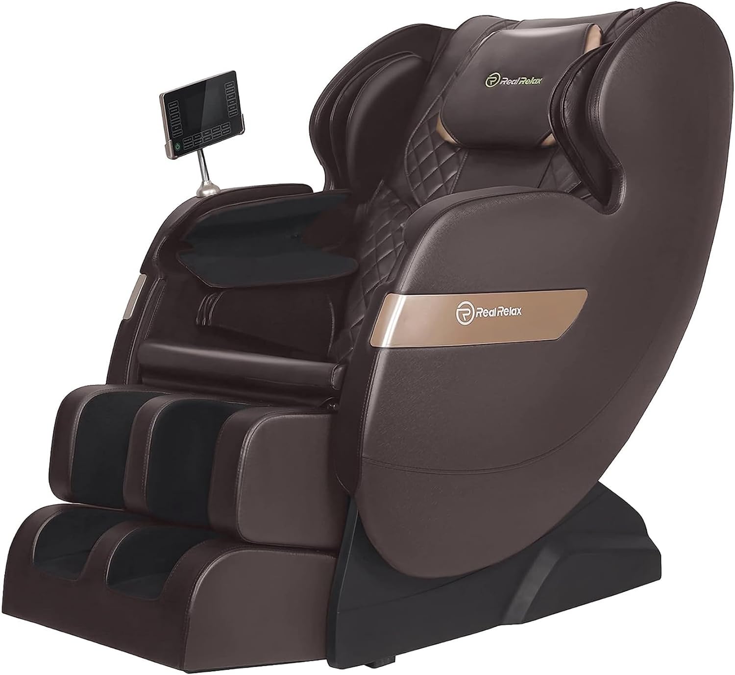 Real Relax 2022 Massage Chair of Dual-core S Track Recliner with Smart Voice Controller Zero Gravity (Brown)