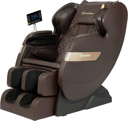 Real Relax 2022 Massage Chair of Dual-core S Track Recliner with Smart Voice Controller Zero Gravity (Brown)