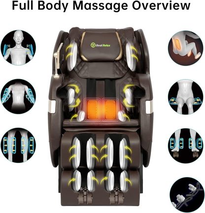 Real Relax 2022 Massage Chair of Dual-core S Track Recliner with Smart Voice Controller Zero Gravity (Brown)