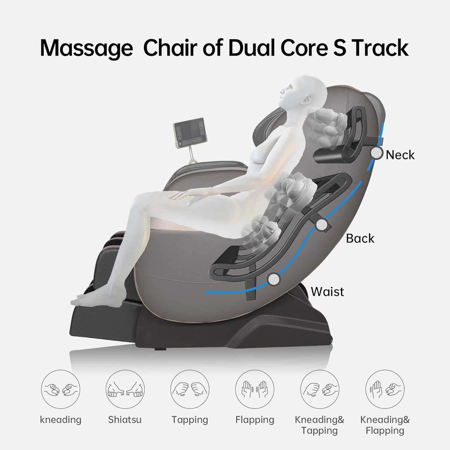 Real Relax 2022 Massage Chair of Dual-core S Track Recliner with Smart Voice Controller Zero Gravity (Brown)
