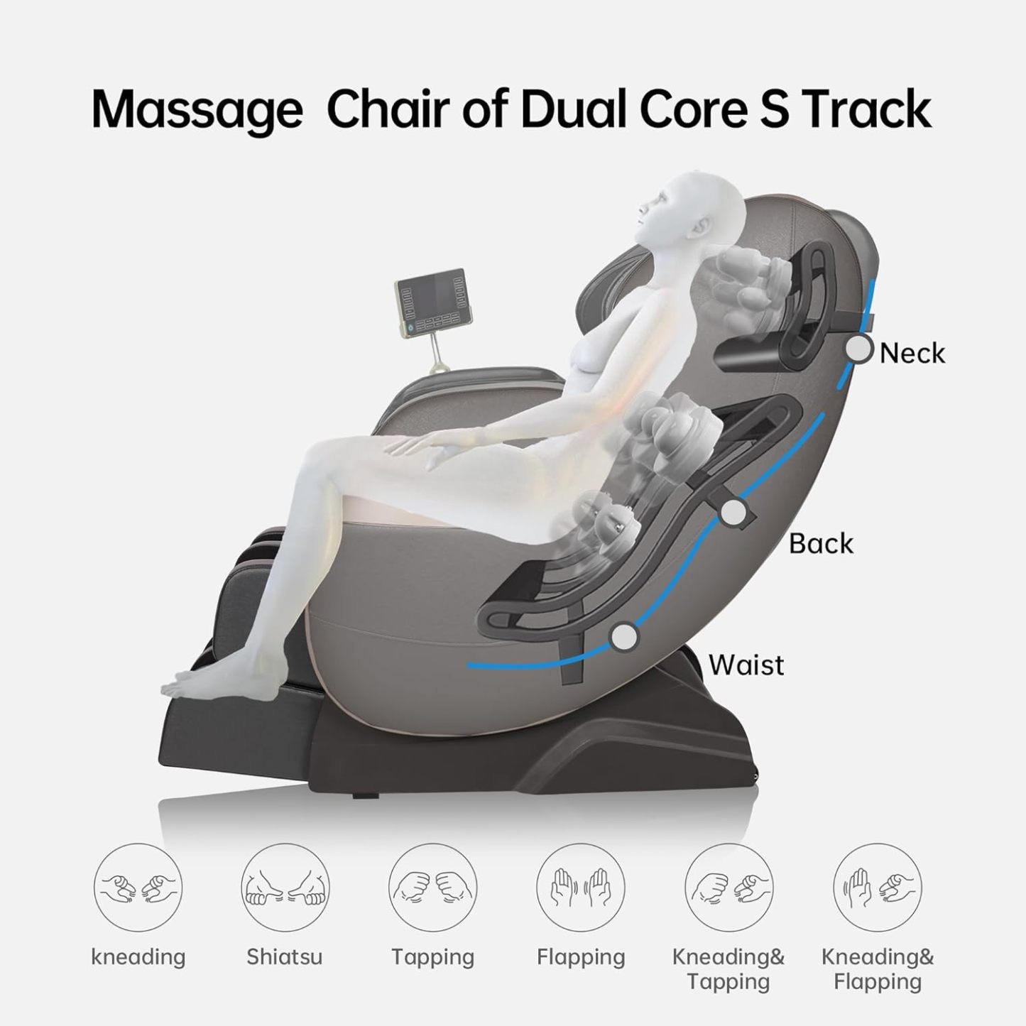 Real Relax 2022 Massage Chair of Dual-core S Track Recliner with Smart Voice Controller Zero Gravity (Brown)